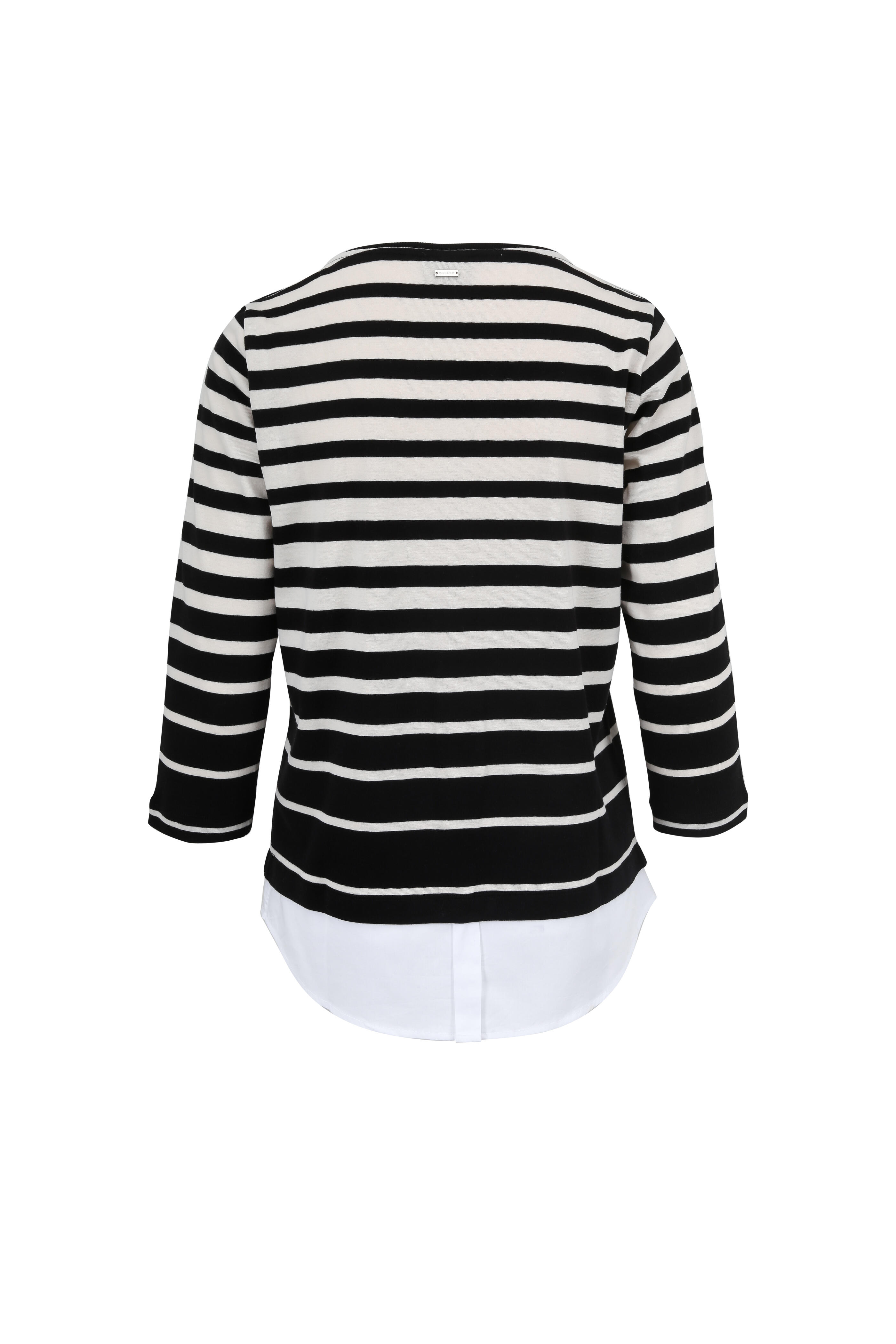 Bogner - Bonnie Black & White Striped Double-Layer Knit Top