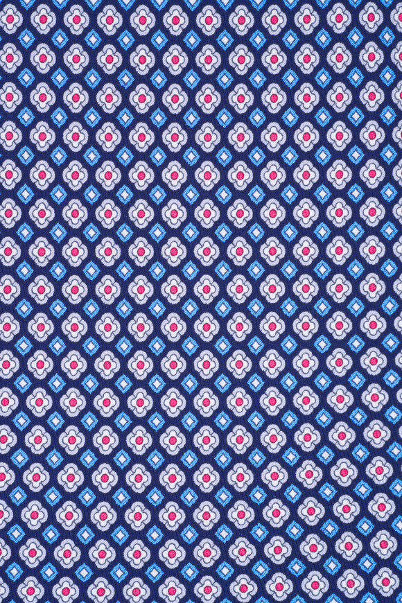 Ferragamo - Navy Fantasia Geometric Print Silk Necktie