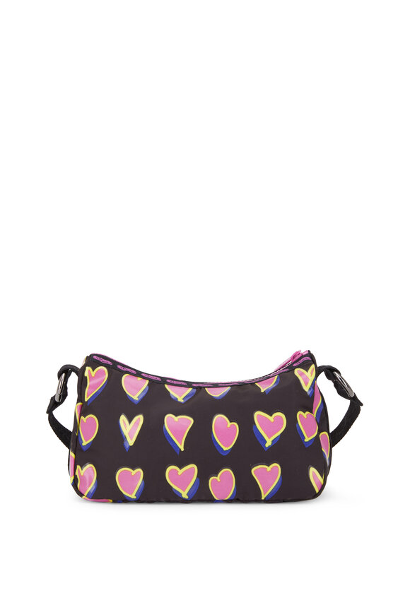 LeSportsac - Black With Pink Hearts Nylon Mini Shoulder Bag