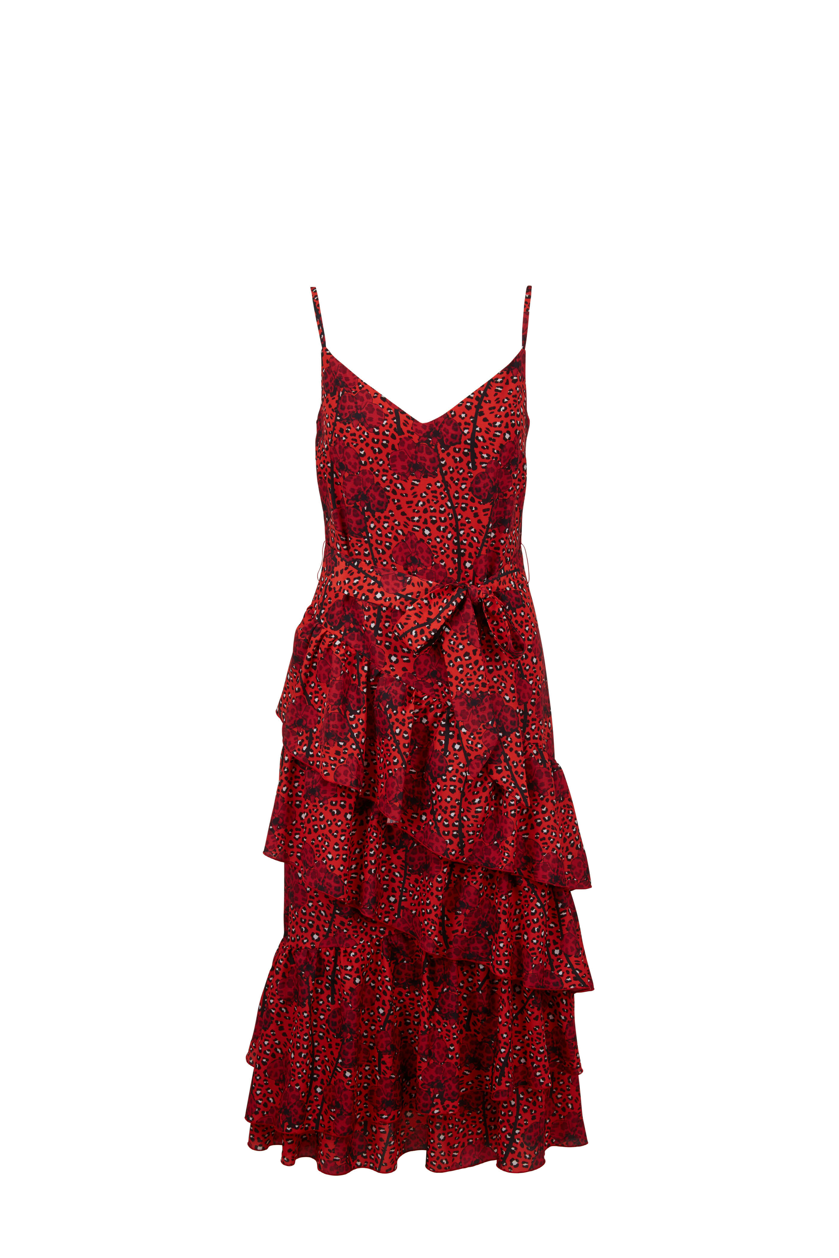 Borgo De Nor - Coco Red Leopard & Orchid Printed Crêpe Dress