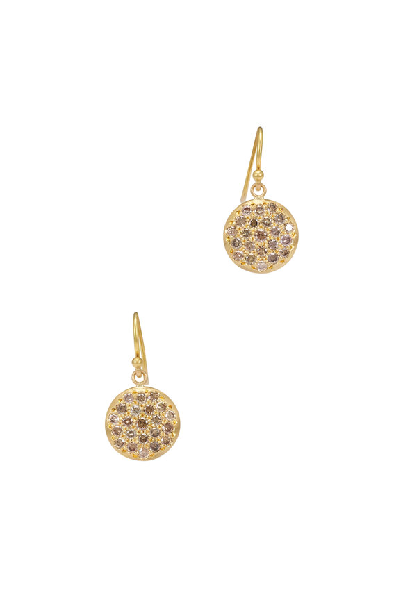 Caroline Ellen 20k Yellow Gold Brown Diamond Lentil Earring - view 1