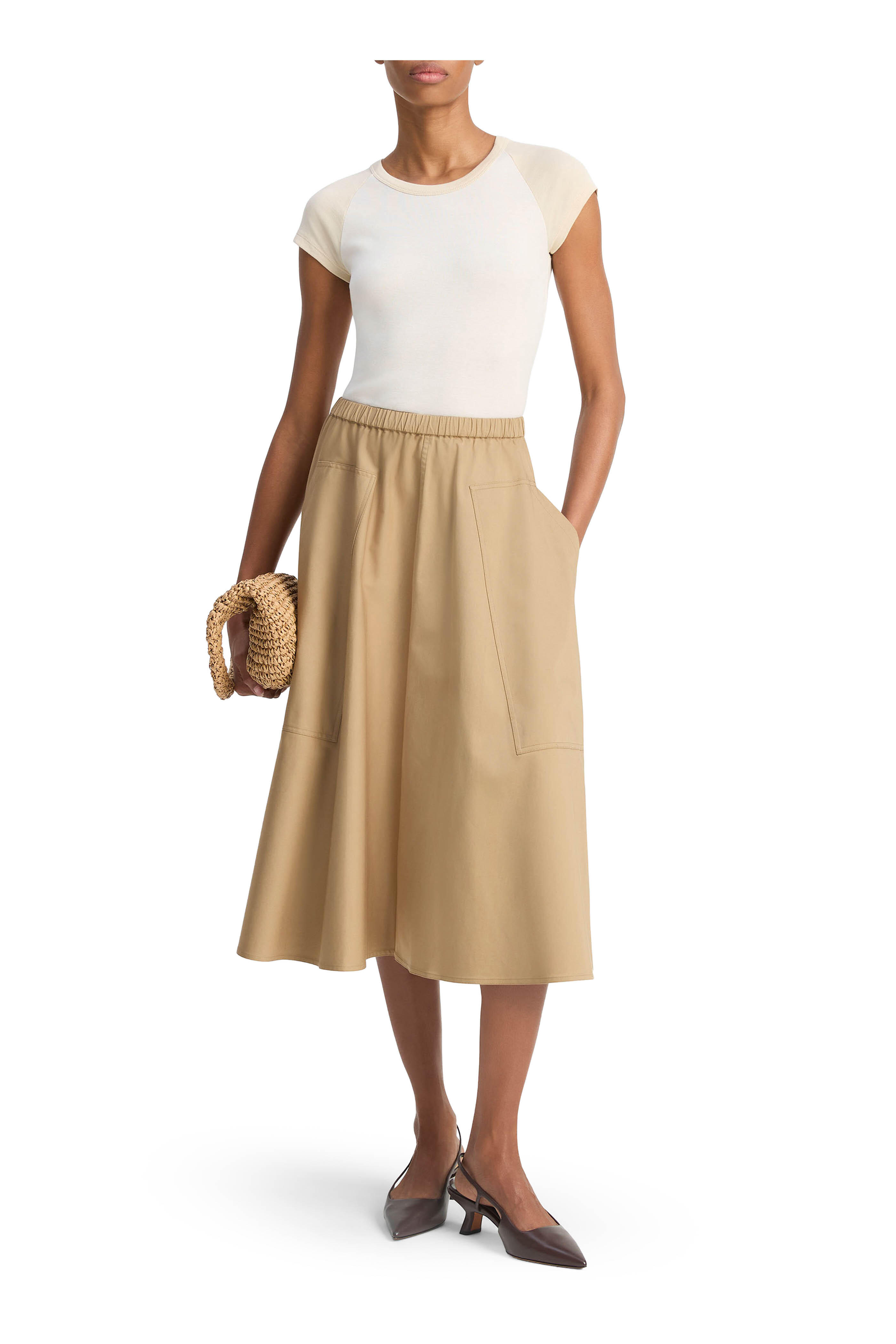 Vince - Dark Barley Stretch Cotton Full Skirt