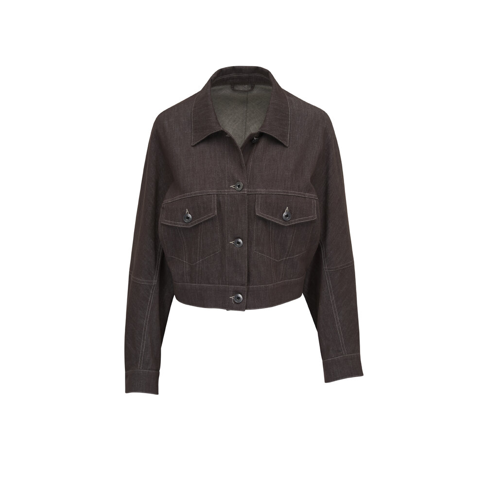 ジャケット Brunello Cucinelli Shiny Brown Linen Twill Jacket Brunello Cucinelli Shiny Linen Twill Jacket With Necklace In