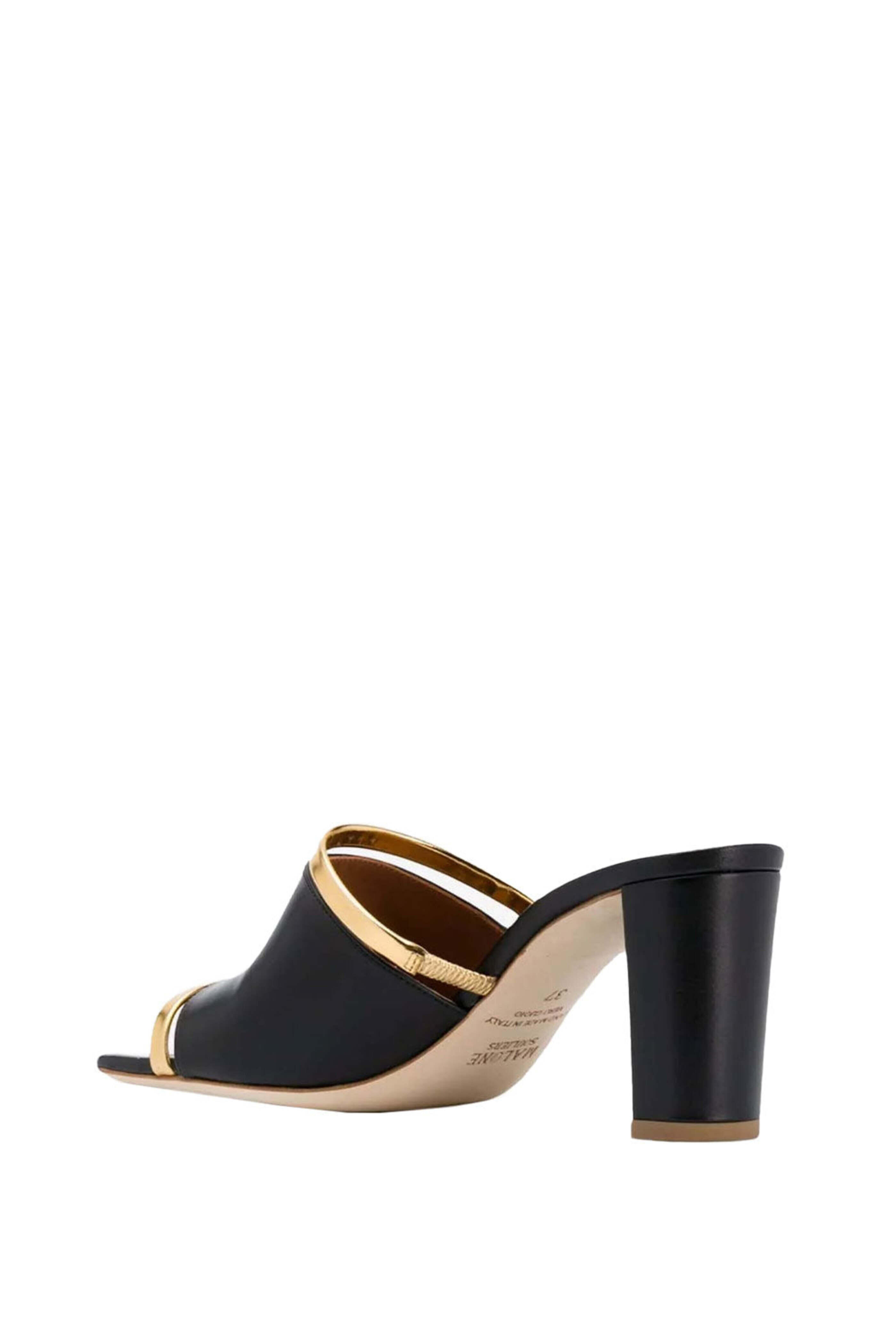Malone Souliers - Demi 70 Nappa Leather Mule in Black and Gold