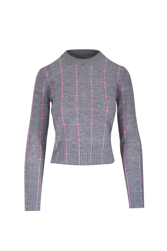 Guest in Residence Gray & Pink Checker Shrunken Cashmere Sweater - view 1