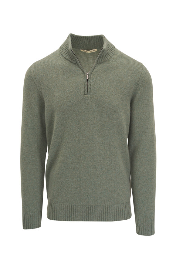 Maurizio Baldassari Light Green Cashmere Quarter Zip Pullover 