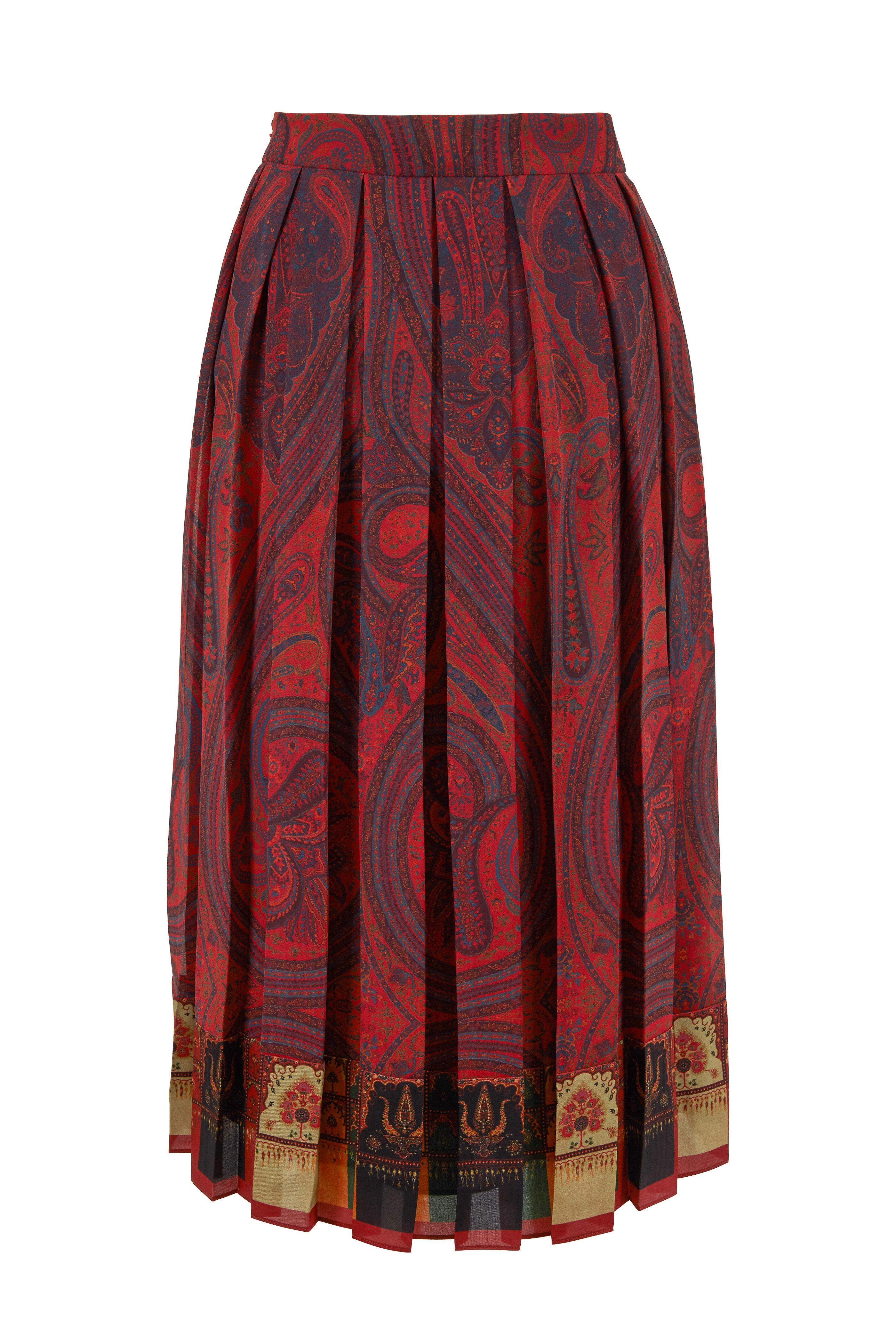 Adam Lippes - Rust Paisley Print Pleated Chiffon Skirt