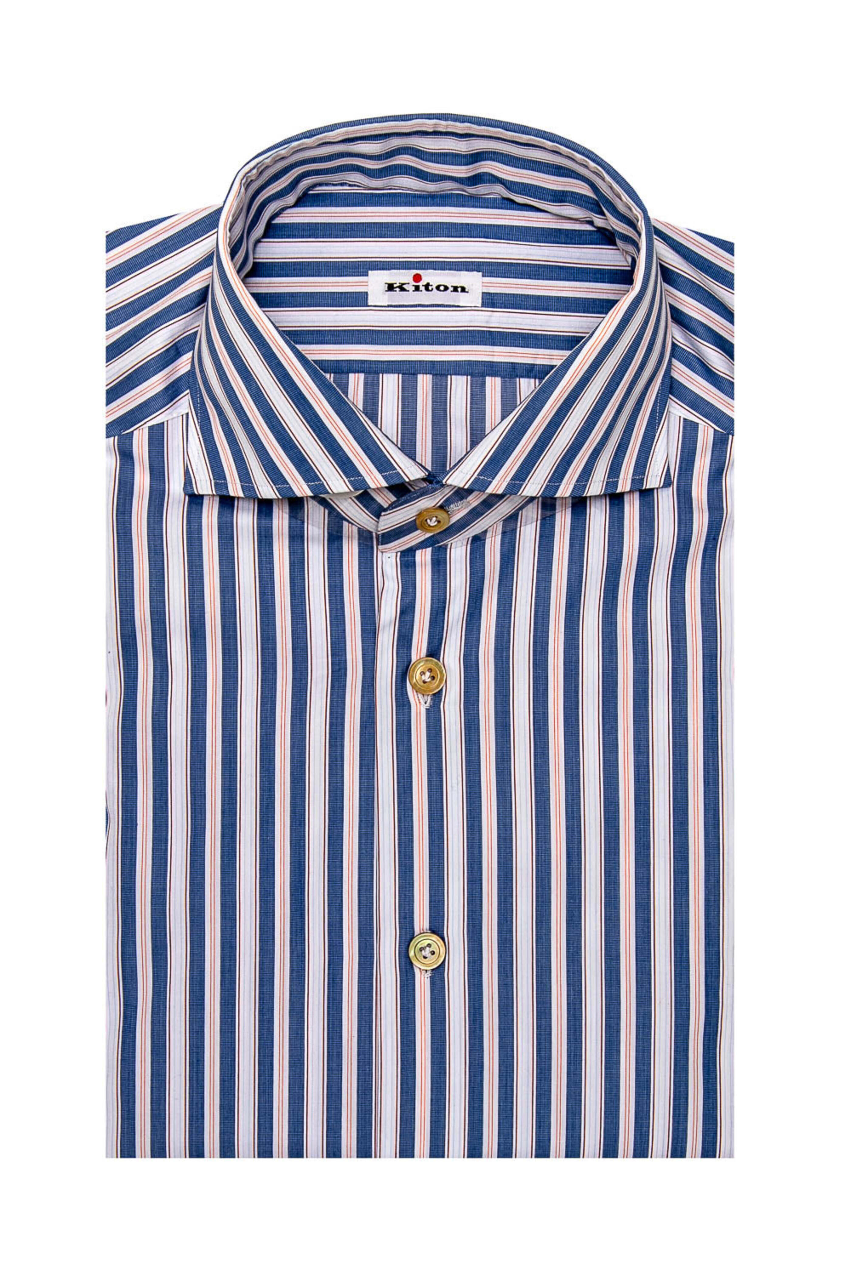Kiton - Blue and Orange Multi Stripe Dress Shirt