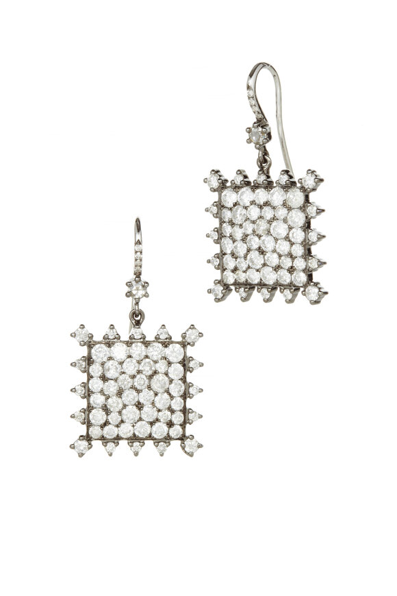 Nam Cho - White Gold White Diamond Square Earrings