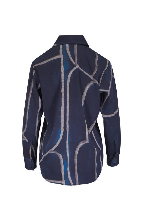 Marco Pescarolo Artemide Blue Print Stretch Silk Blouse - view 4