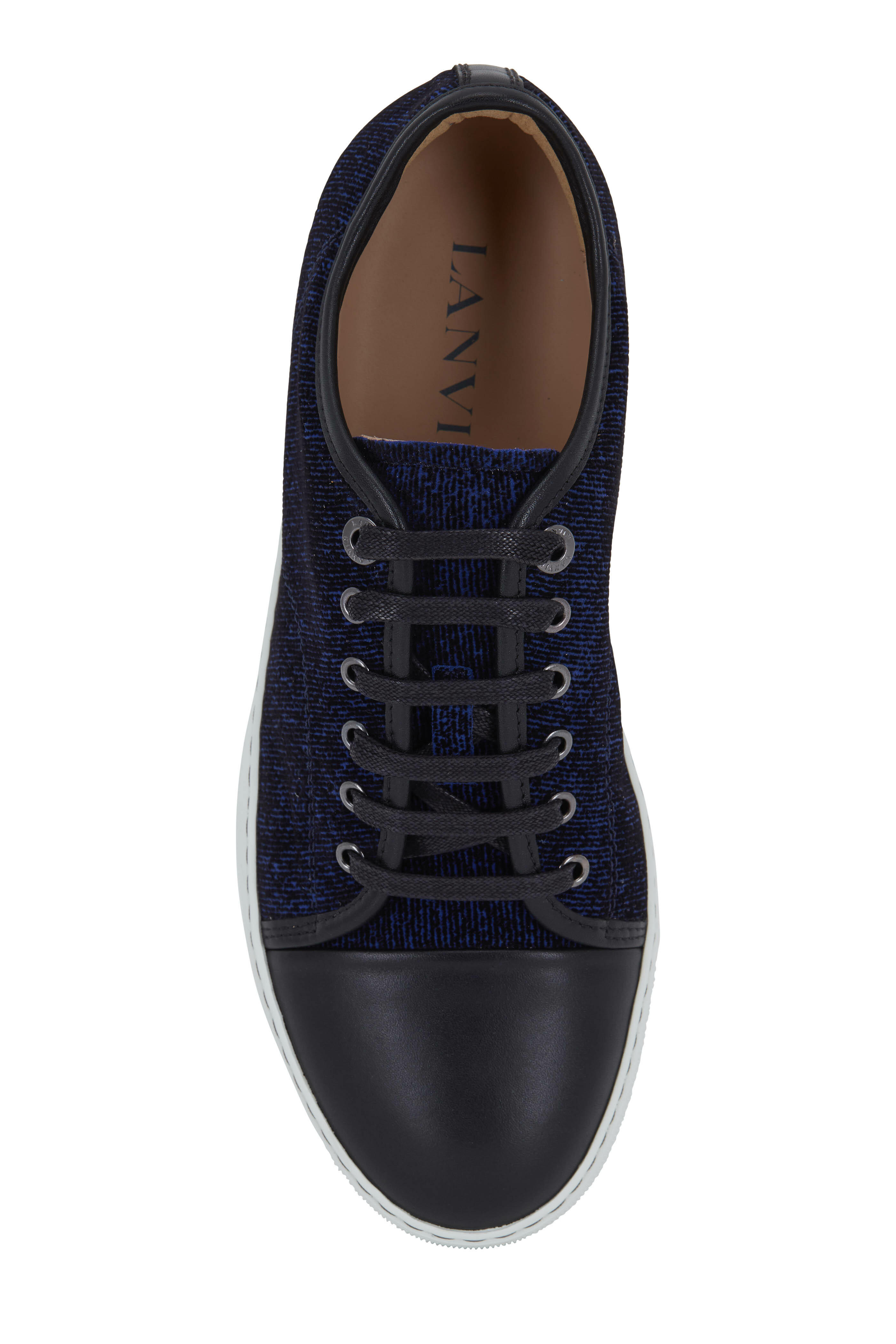 Lanvin - Royal Blue Flocked Leather Cap-Toe Sneaker
