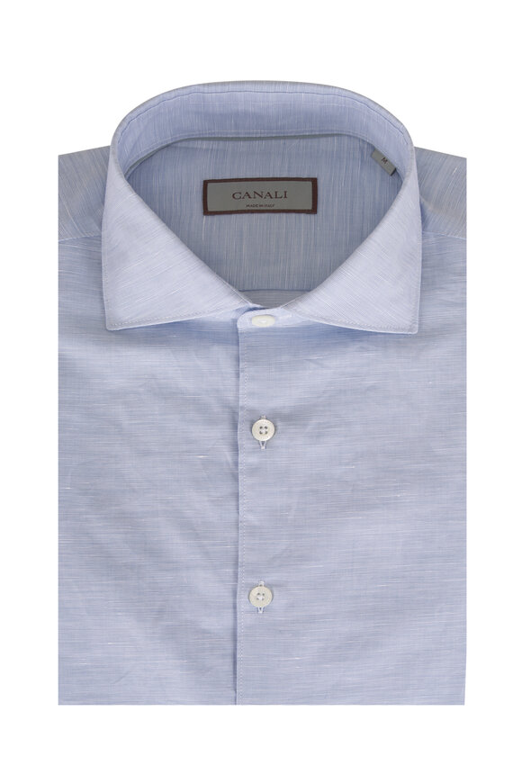 Canali Light Blue Cotton & Linen Sport Shirt - view 1