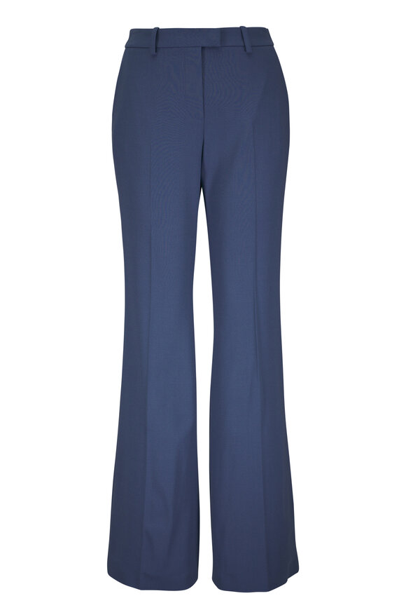Michael Kors Collection Haylee Steel Blue Stretch Wool Crepe Flare Pant