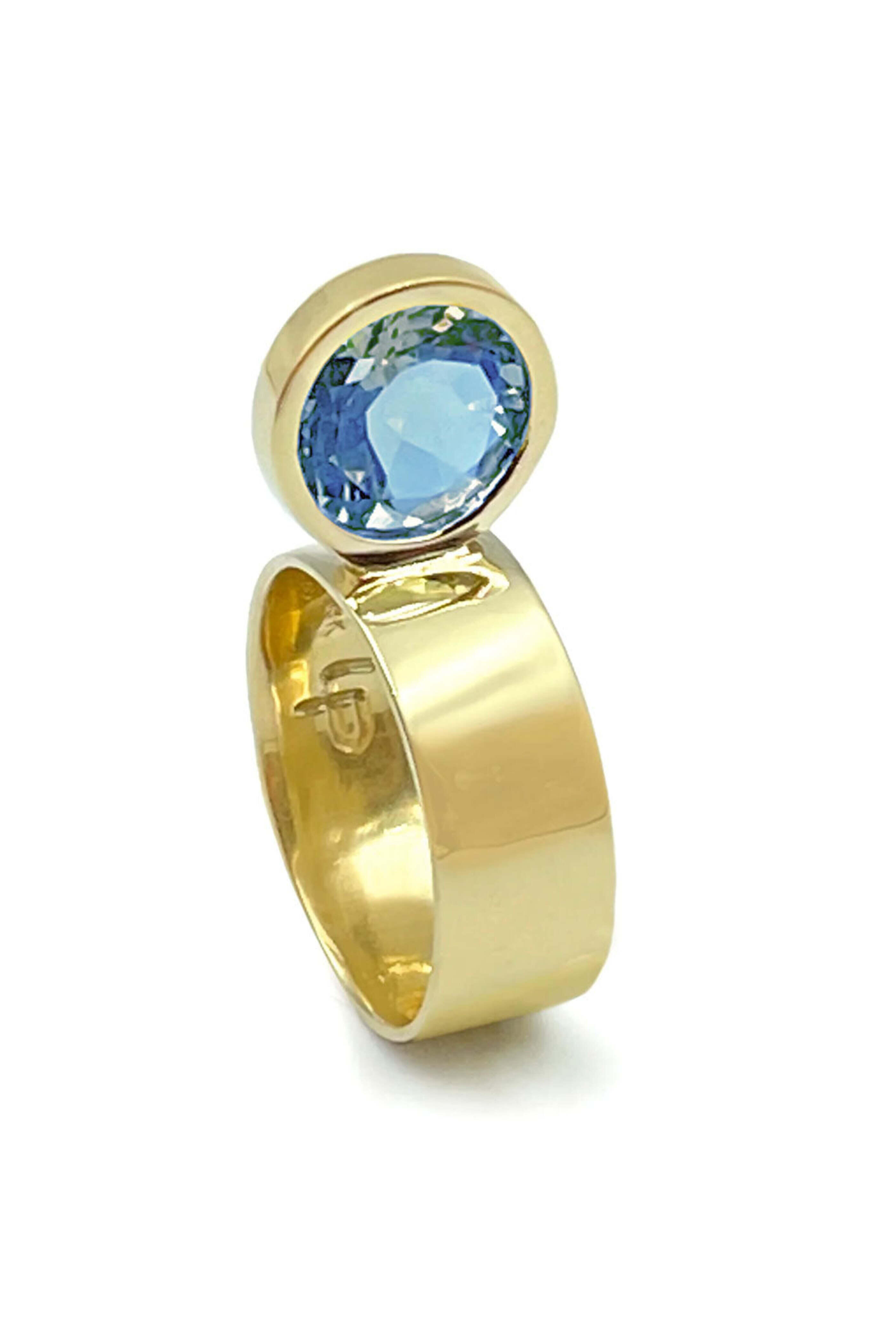 Leslie Paige - Round Brilliant Aquamarine Perch Ring