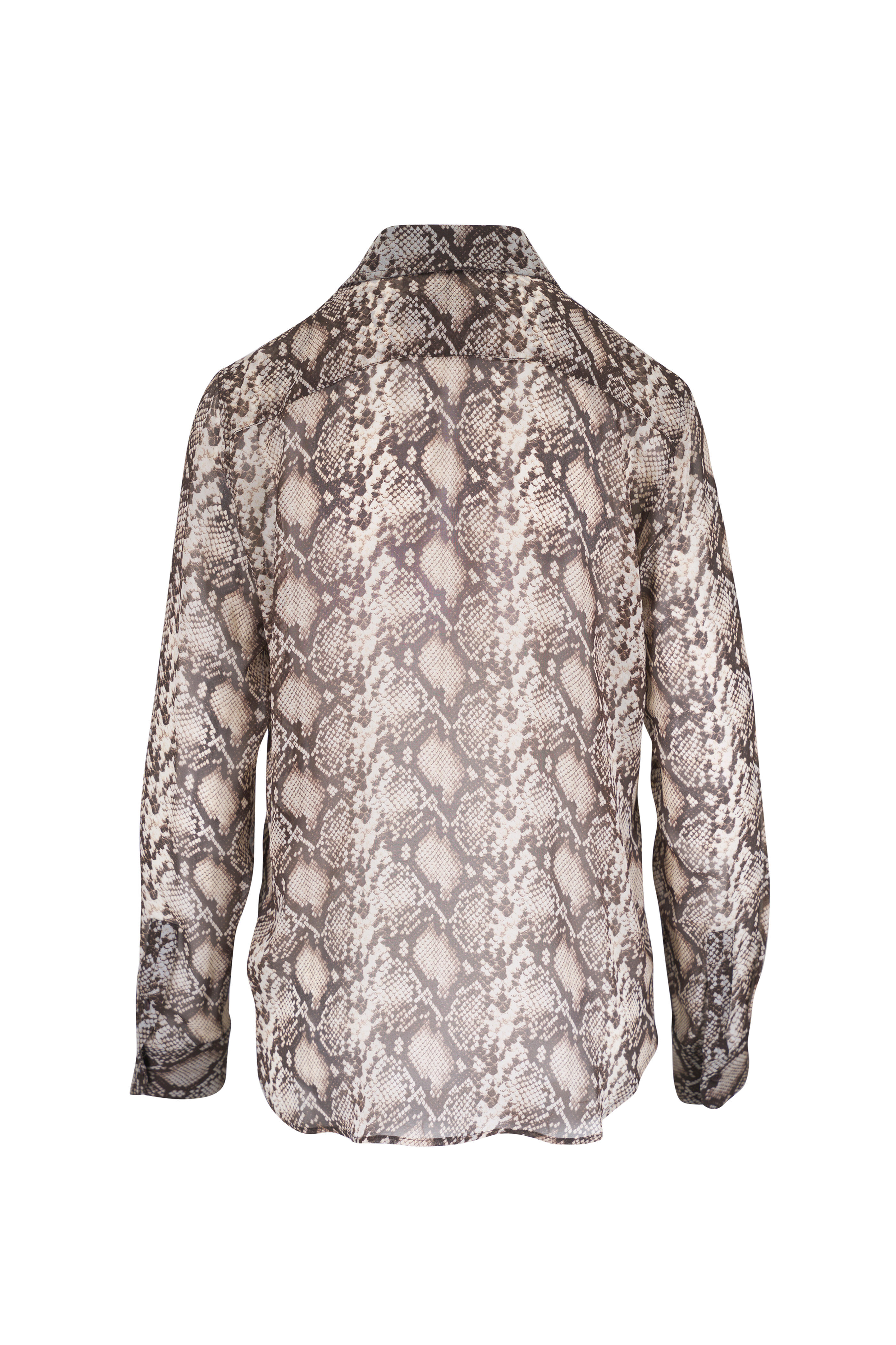 Nili Lotan - Gaia Stone & Brown Animal Print Silk Shirt