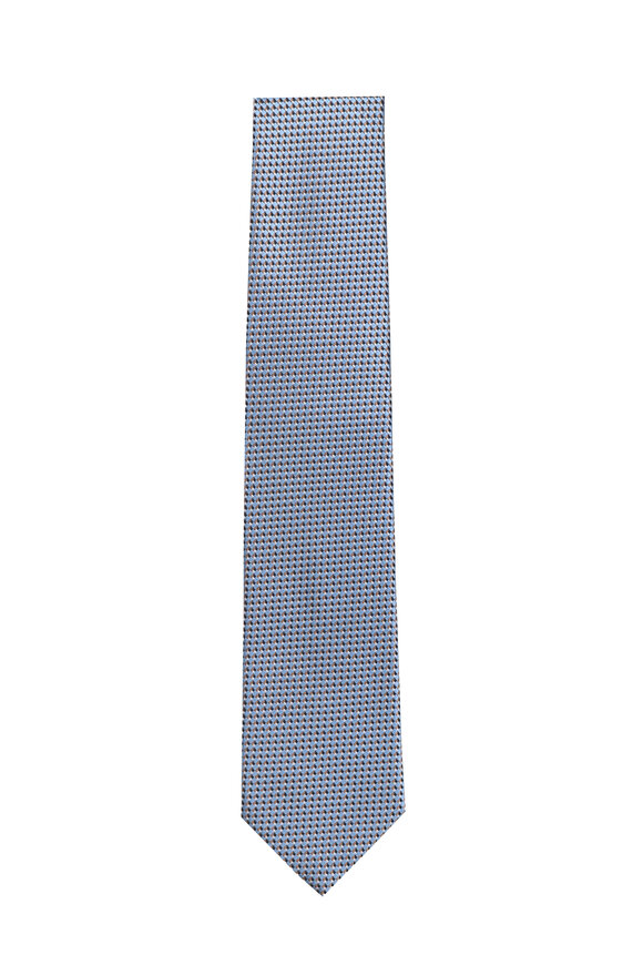 Brioni Bluette & Taupe Micro Jacquard Silk Necktie - view 1