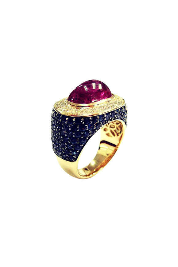 Alexander Laut 18k Yellow Gold Sapphire Diamond & Ruby Ring