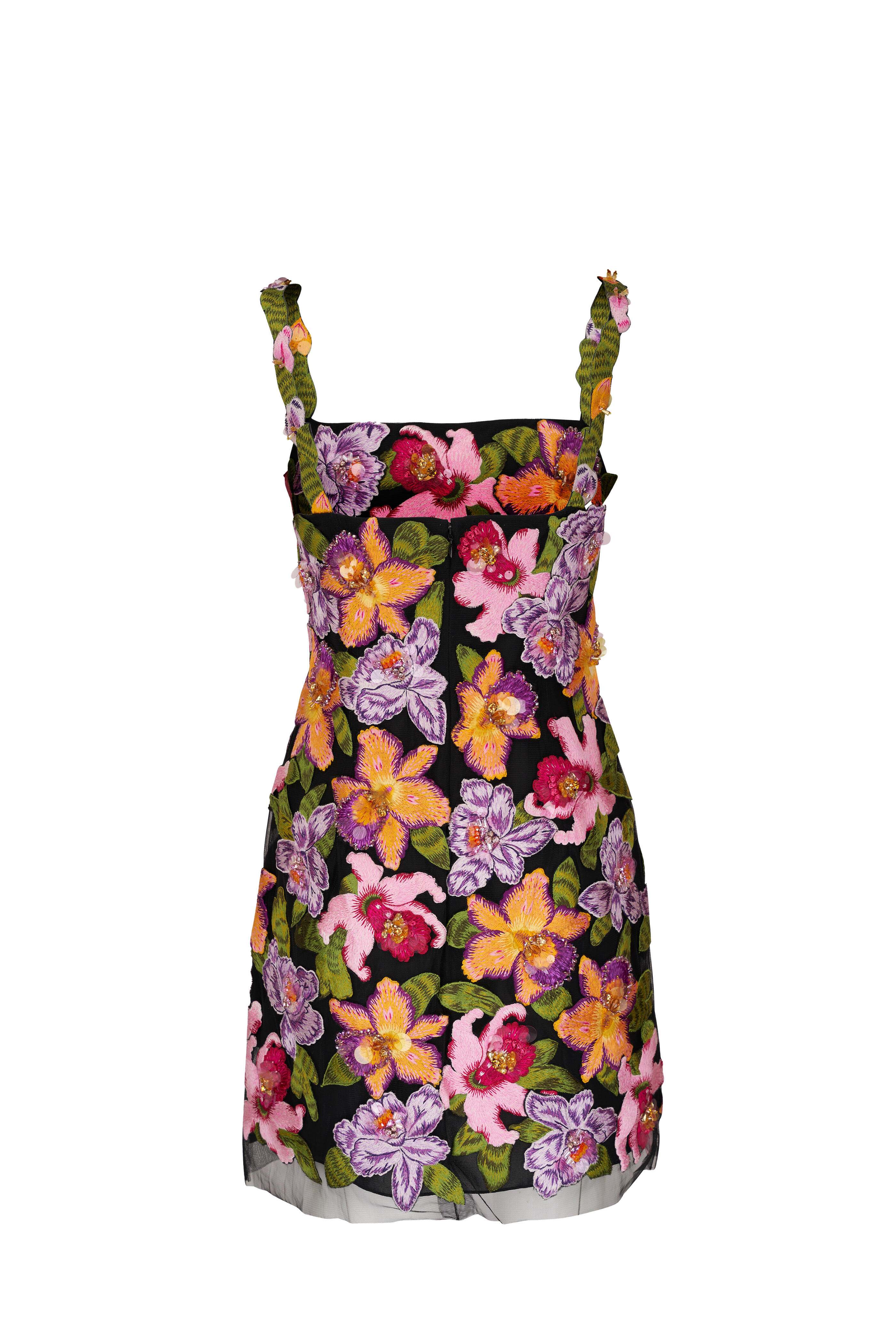 green emerald velvet dress Embroidered Floral Crewneck Midi Dress