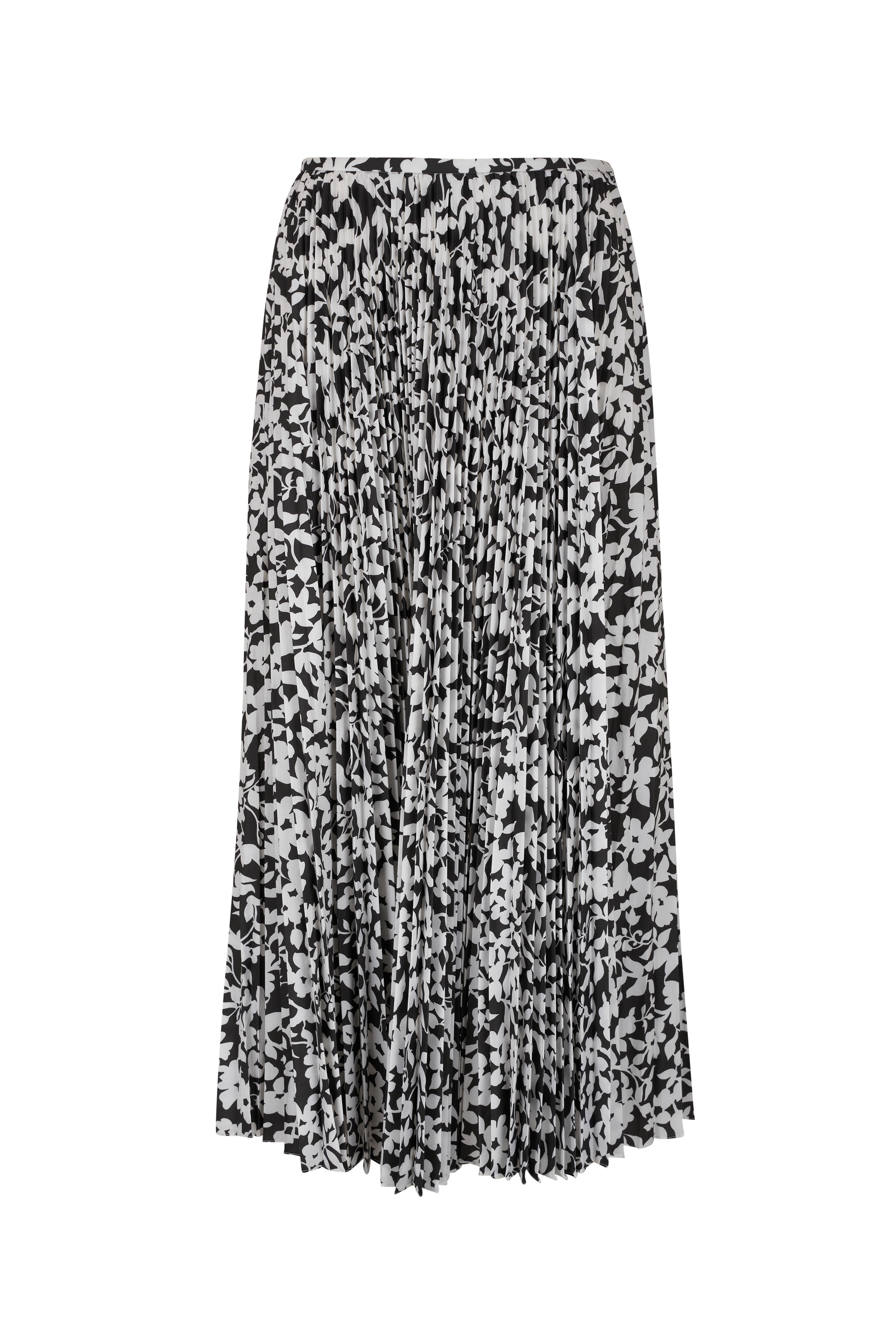 Michael Kors Collection - Black & White Floral Pleated Midi
