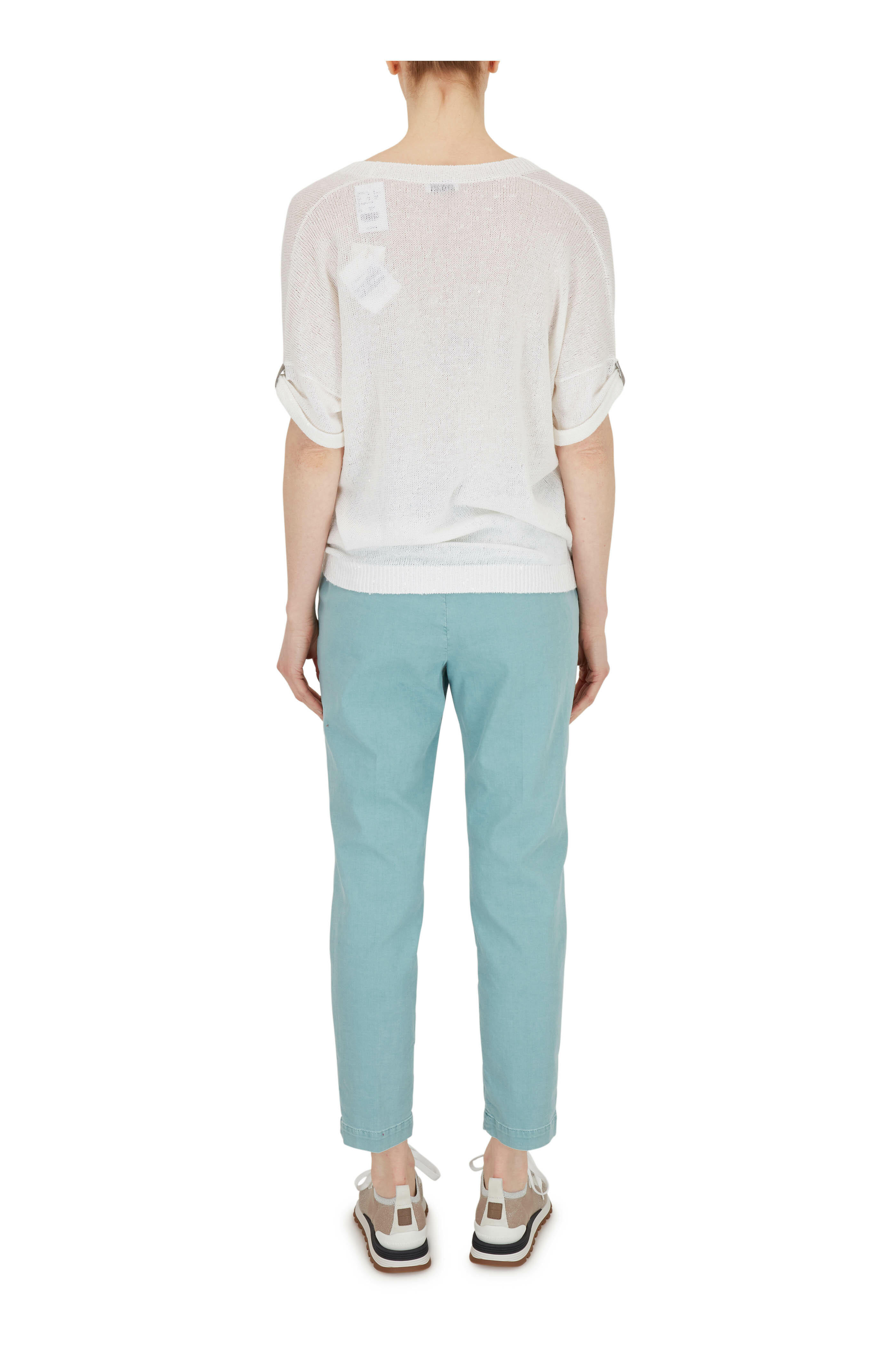 Brunello Cucinelli - White Linen & Silk Paillette Short Sleeve Sweater