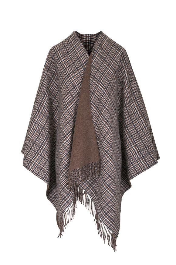 Brunello Cucinelli Brown Plaid Cashmere Poncho - view 1