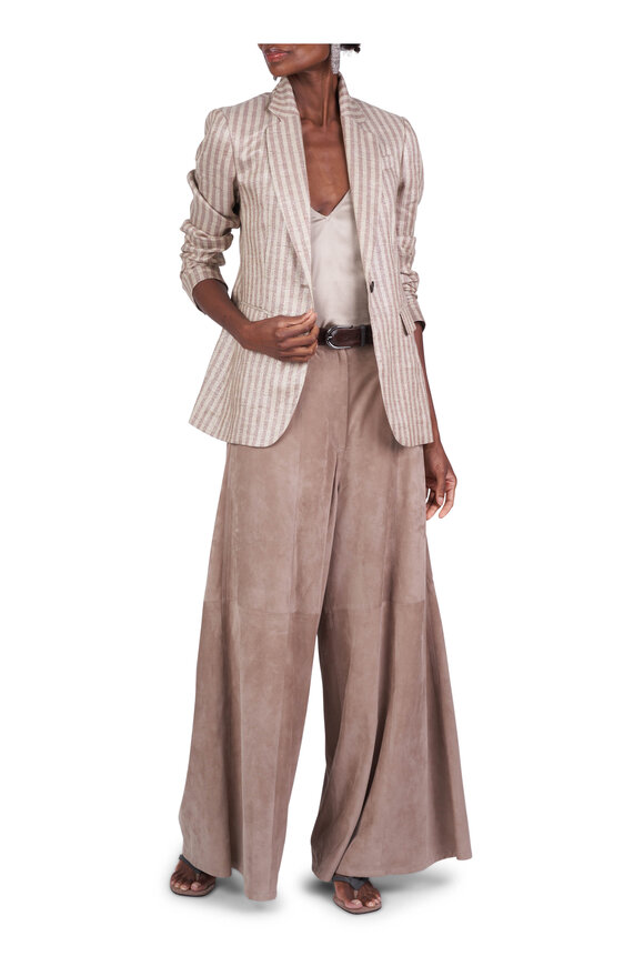Brunello Cucinelli Beige Stripe Single Breasted Jacket - view 2