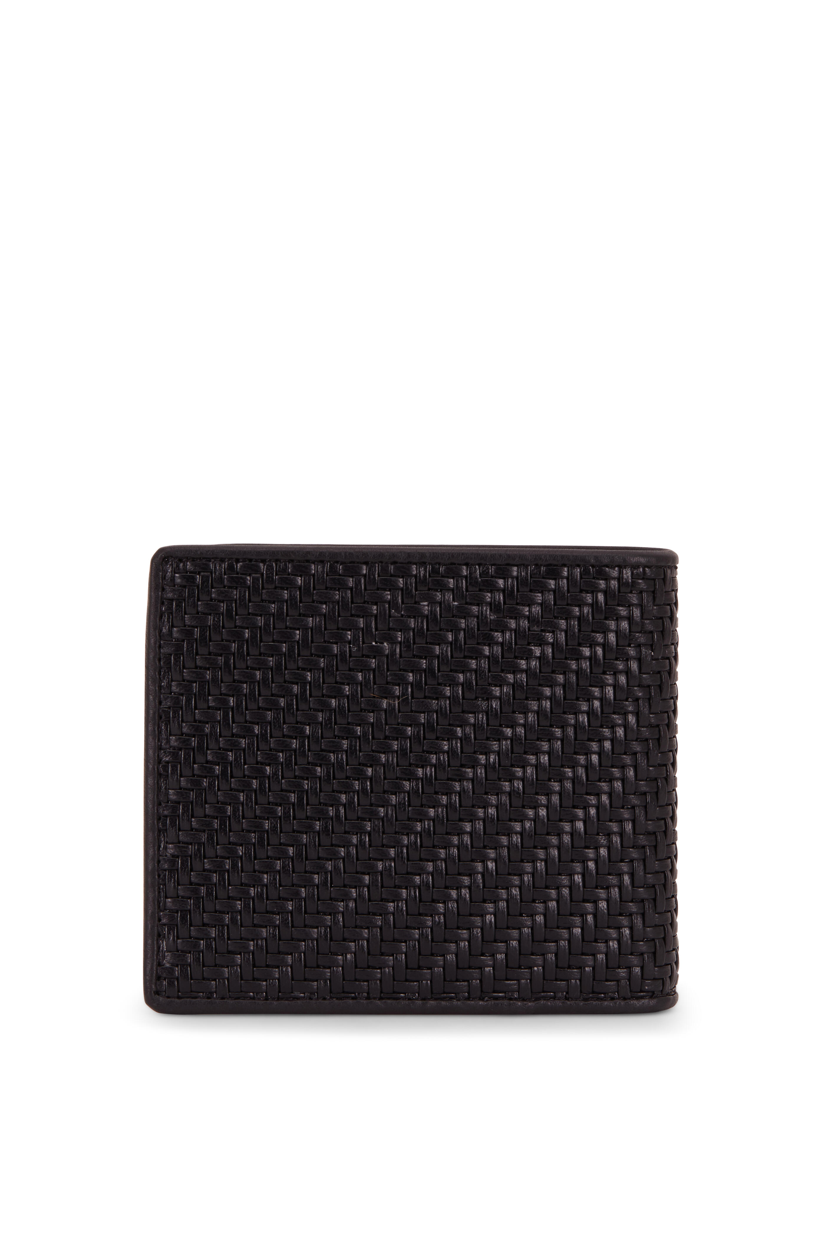 Ermenegildo Zegna コンパクトウォレット 黒 レザー 編み込み Ermenegildo Zegna コンパクトウォレット 黒 レザー 編み込み