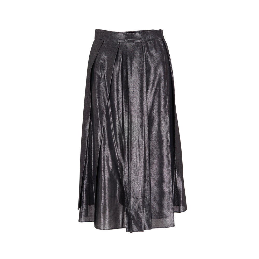 Brunello Cucinelli - Anthracite Lurex Pleated Midi Skirt