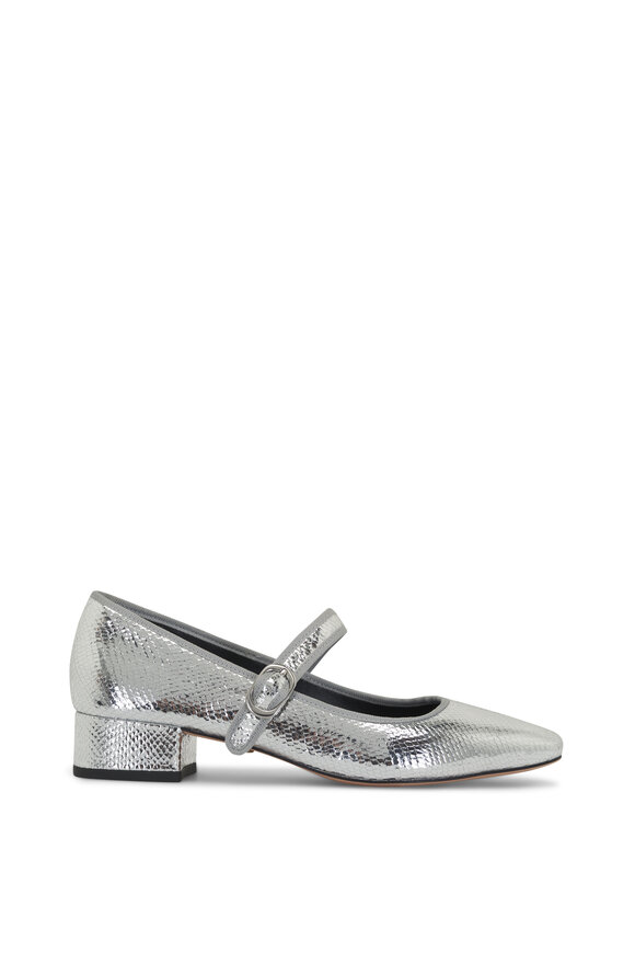 Veronica Beard - Cade Silver Embossed Leather Mary Jane Pump, 30mm