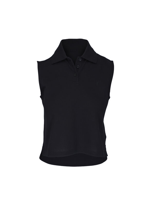 Saint Laurent Black Pique Sleeveless Polo