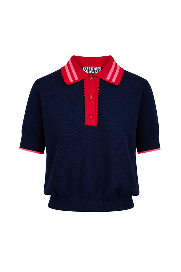 Essentiel Antwerp Navy & Red Strawberry Knit Polo - view 1