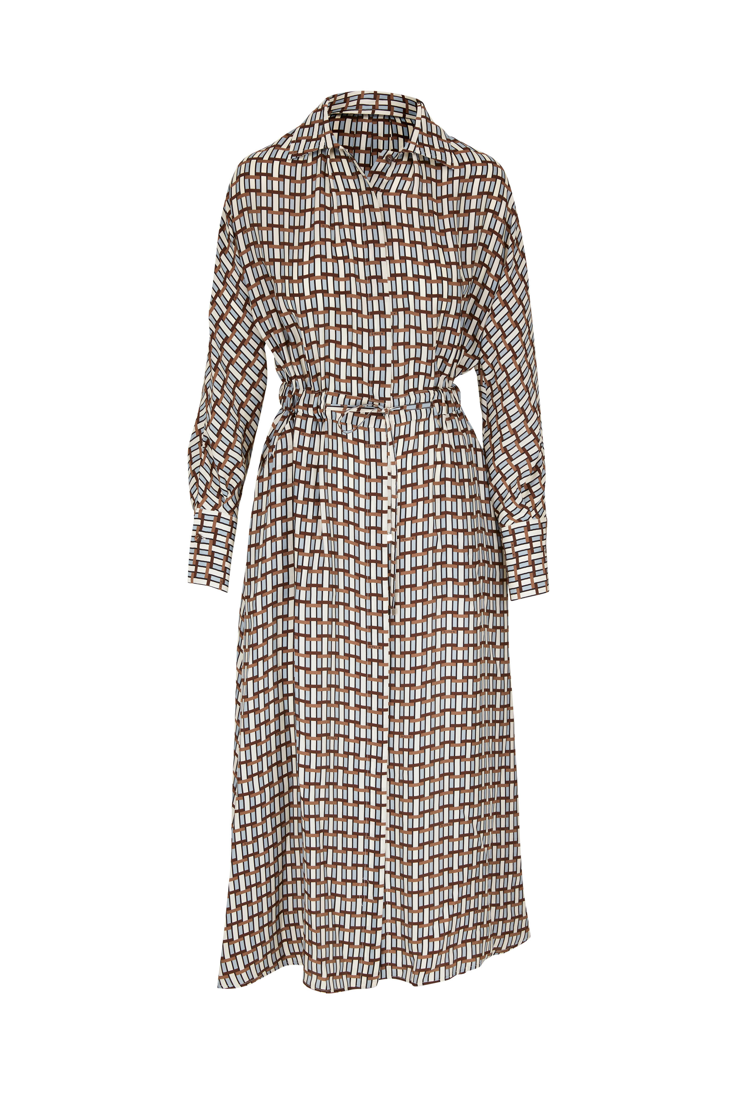 Kiton - Blue & Taupe Print Maxi Dress | Mitchell Stores