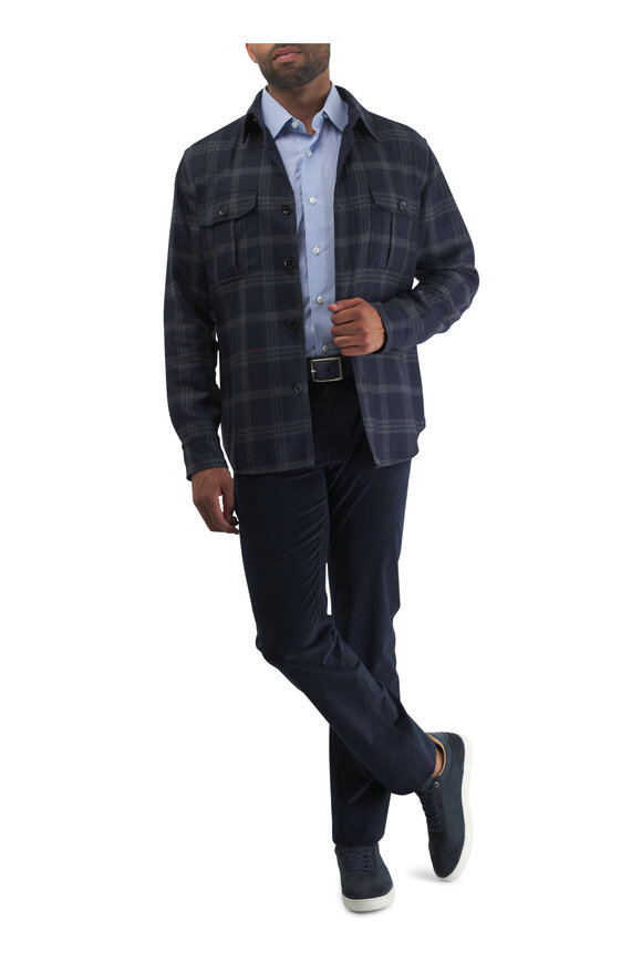 Brioni -  Windowpane Navy & Gray Wool Overshirt