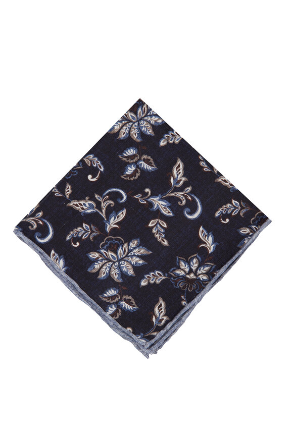 Kiton Light Blue Floral Medallion Silk Pocket Square - view 2