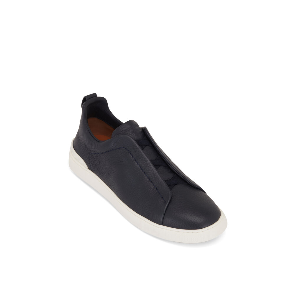ZEGNA Triple Stitch メンズスニーカー 紺色 Navy Blue Leather and Suede Triple Stitch™ Sneakers SS25