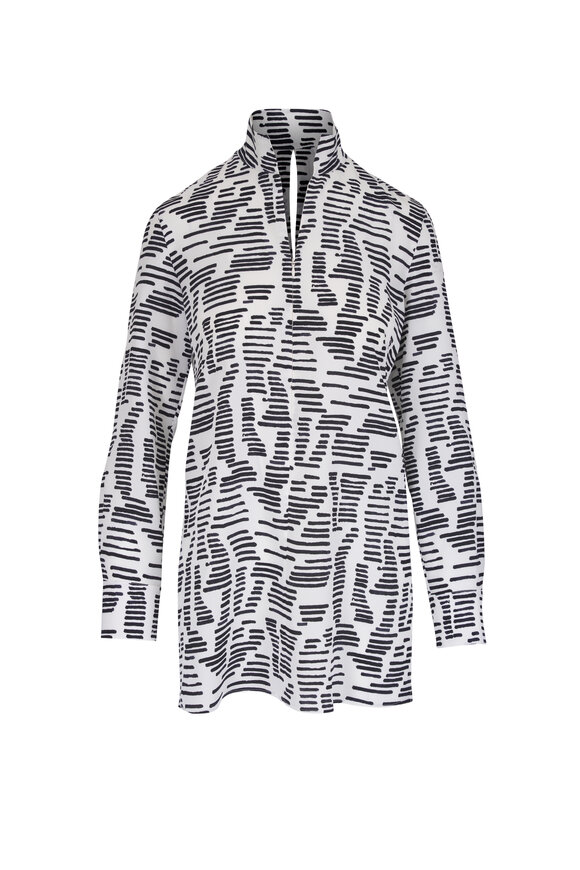 Akris Ecru & Black Silk Mock Neck Tunic - view 1