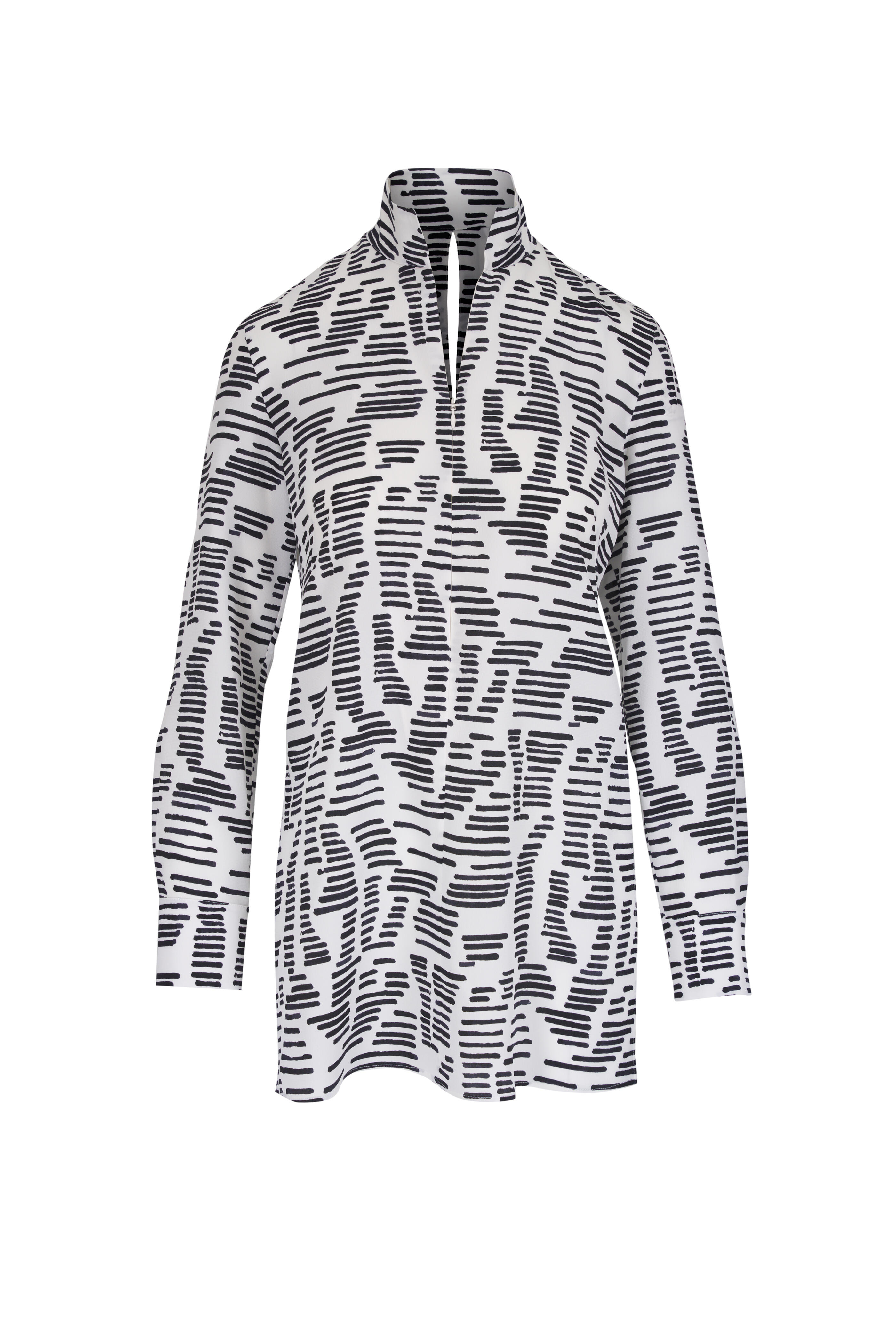 Akris - Ecru & Black Silk Mock Neck Tunic - view 1
