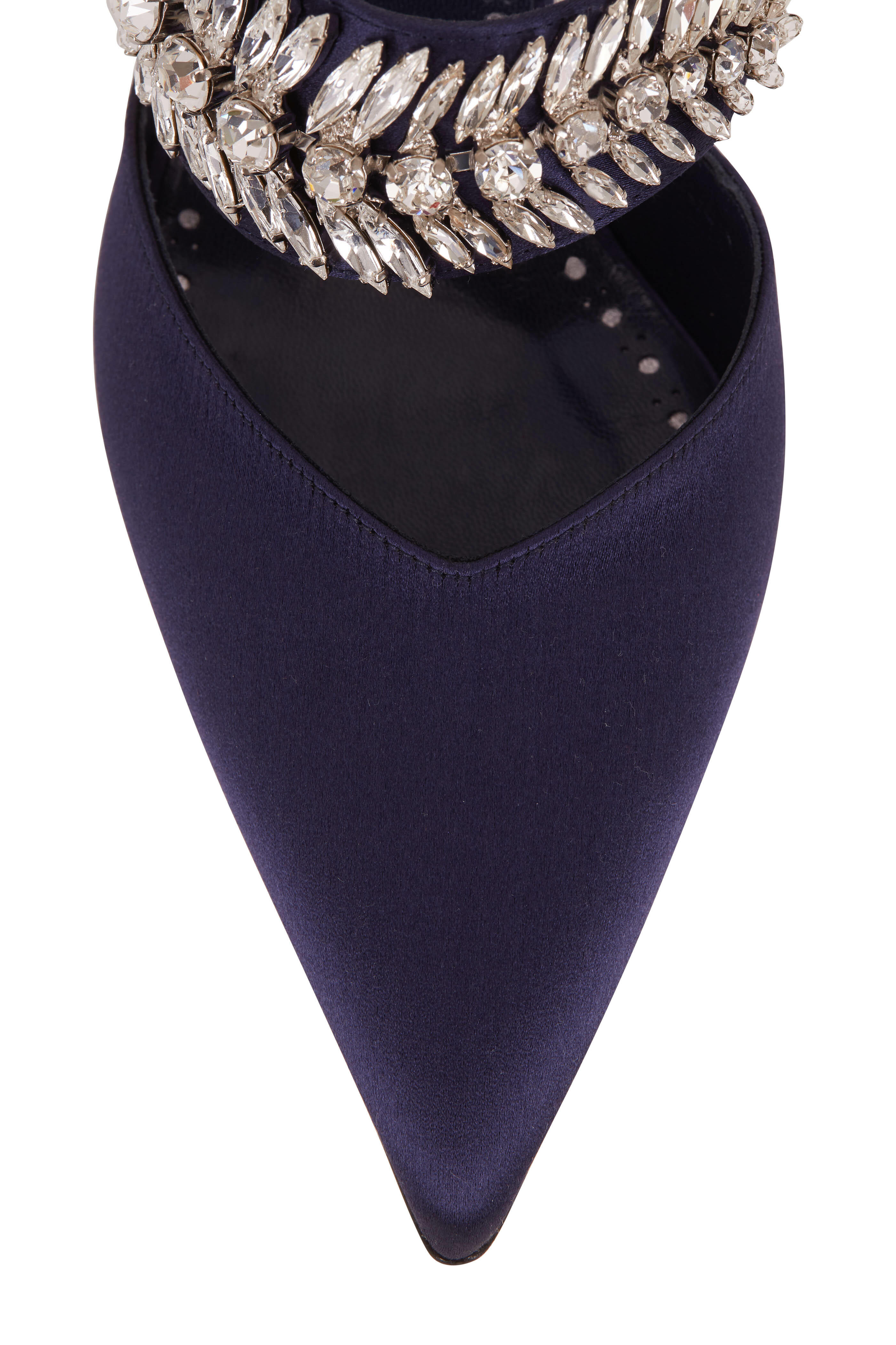 Manolo Blahnik - Newton Navy Blue Satin Crystal Mule, 50mm