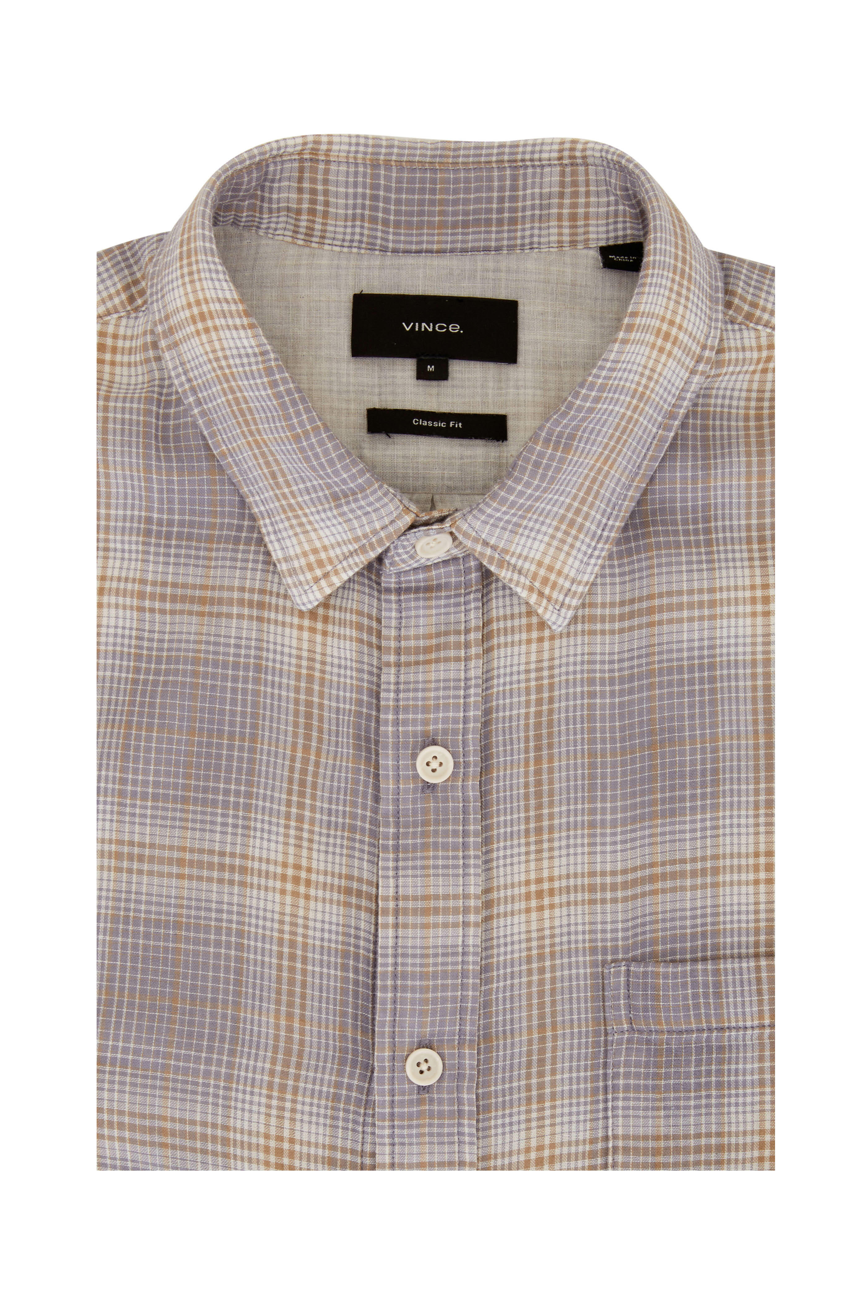 Vince - Pebble Blue & Heather White Shadow Plaid Shirt