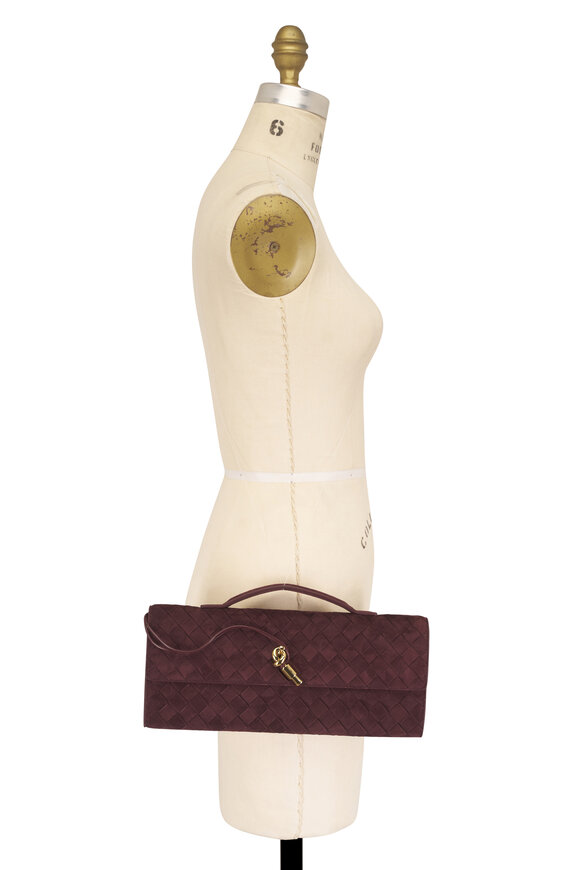 Bottega Veneta Andiamo Deep Mahogany Intrecciato Suede Clutch - view 7