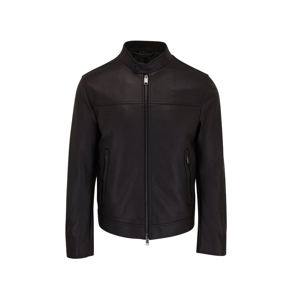 Brioni - Black Leather Biker Jacket | Mitchell Stores