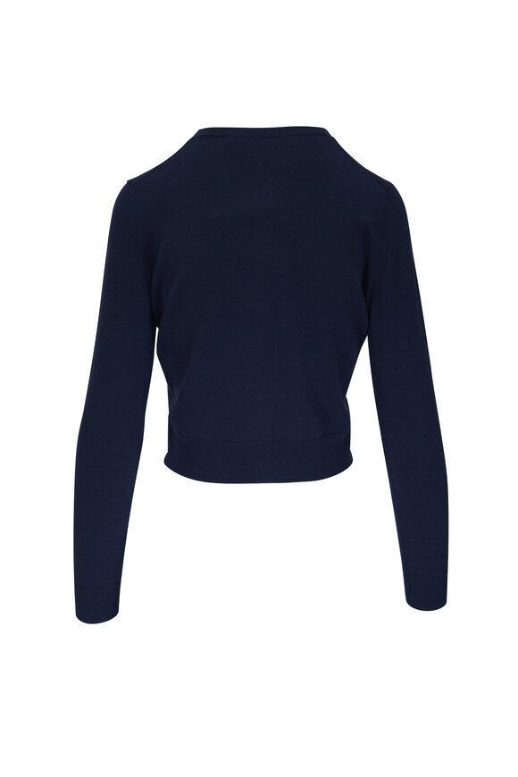 Carolina Herrera Navy Fine Merino Wool Crewneck Cardigan - view 2