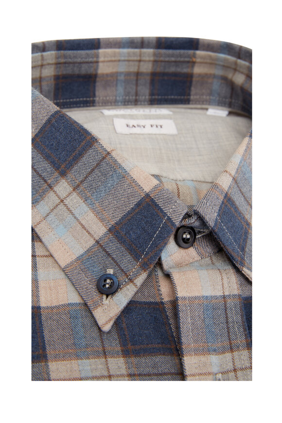 Brunello Cucinelli - Blue & Brown Overcheck Flannel Sport Shirt