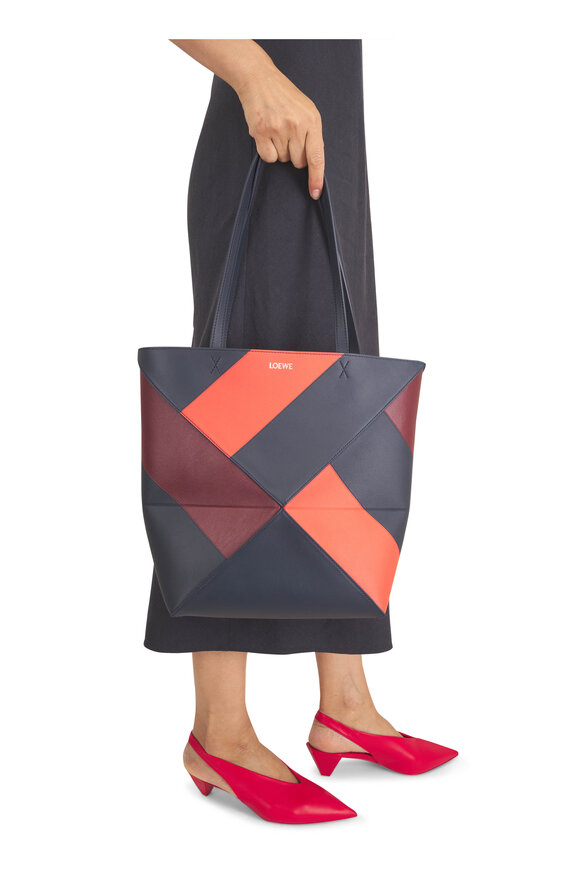 Loewe Medium Puzzle Fold Multi Deep Navy Leather Tote - view 2