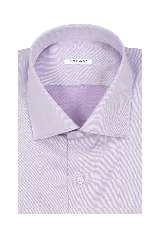 David Donahue - Solid Lilac Textured Trim Fit Dress Shirt David Donahue - Solid Lilac Textured Trim Fit Dress Shirt