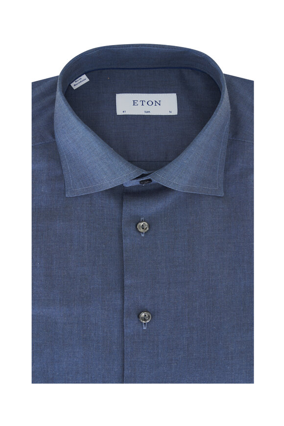 Eton Solid Blue Cotton Dress Shirt