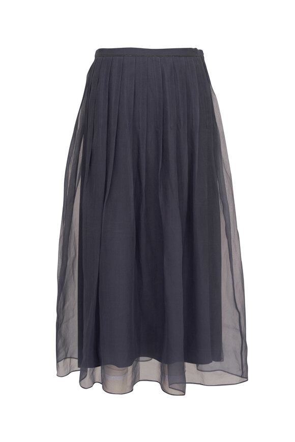 Brunello Cucinelli - Navy Crispy Silk Skirt