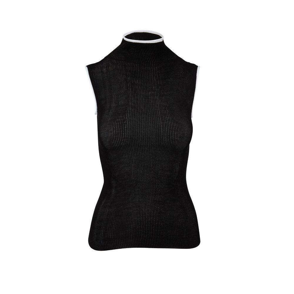 Helmut Lang - Black & White Sheer Rib Turtleneck Tank