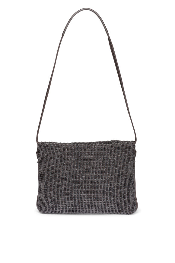 Brunello Cucinelli Black Monili Net Embroidered Soft Leather Pouch - view 4