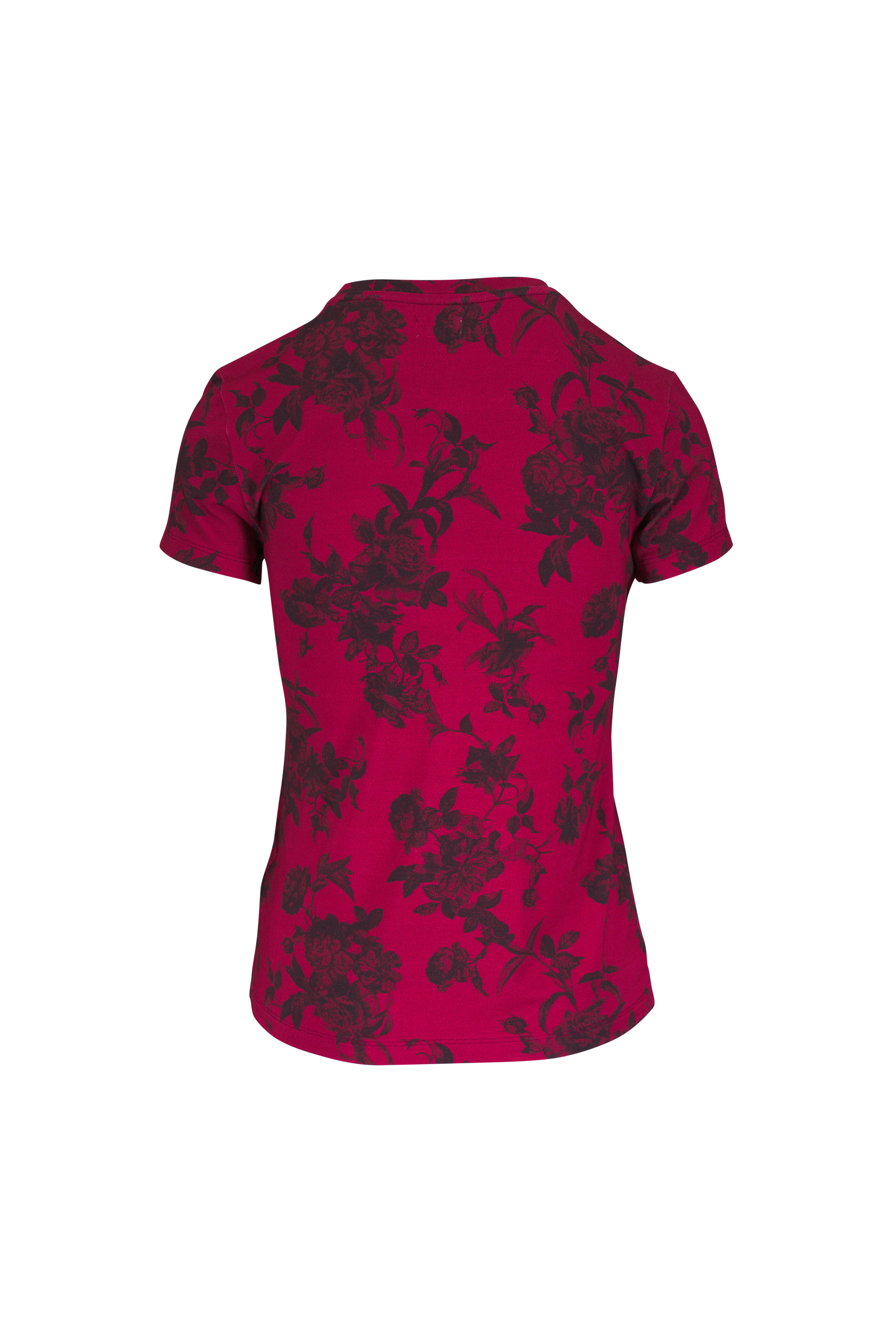 L'Agence - Ressi Burgundy Painterly Floral Print T-Shirt
